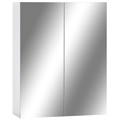 Tidyard Armadietto a Specchio Armadietto da Bagno con Specchio Mobiletto Pensile da Bagno con 2 Anta e 3 Ripiani 60x15x75 cm Bianco e Argento