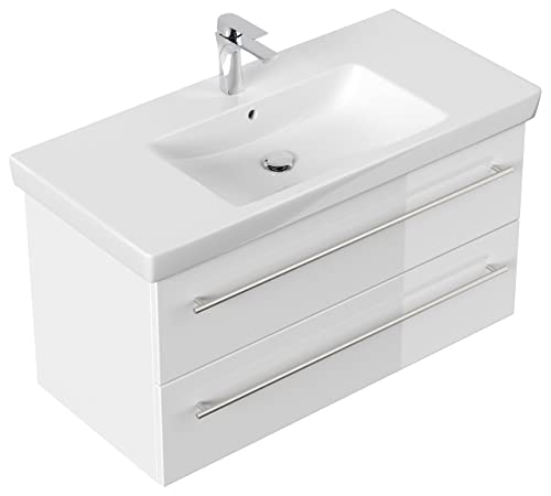 emotion Lavabo con mobiletto, Legno, Bianco Lucido, 100, 2 unità