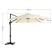 SONGMICS Ombrellone da Giardino Quadrato 3 x 3 m, Ombrellone Decentrato con UPF 50+, Rotazione a 360°, Inclinazione Regolabile, Manovella per Apertura e Chiusura, con Base, Beige GPU039M01