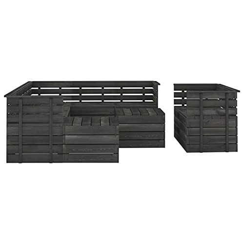 Festnight Set Divani da Giardino | Set di Mobili da Giardino | Set Divano Esterno su Pallet 10 pz Legno Pino Grigio Scuro