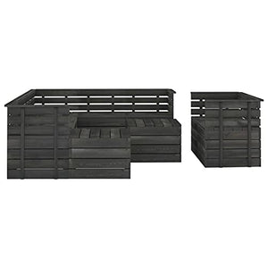 Festnight Set Divani da Giardino | Set di Mobili da Giardino | Set Divano Esterno su Pallet 10 pz Legno Pino Grigio Scuro