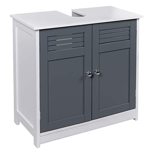 eSituro Armadietto Sottolavabo Bianco da Bagno da Cucina Mobile a Terra con 2 Ante in Legno Grigio Mobiletto Sotto il Lavello Ripiano Interno Regolabile SBP0047