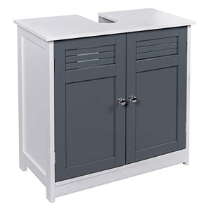 eSituro Armadietto Sottolavabo Bianco da Bagno da Cucina Mobile a Terra con 2 Ante in Legno Grigio Mobiletto Sotto il Lavello Ripiano Interno Regolabile SBP0047