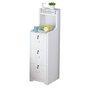 Comodini ultra-stretto comodino con alto deposito e serratura 3 cassetti grande capacità armadio semplice spessore piastra materiale FANJIANI (colore : Bianco, Dimensioni: 30X35X70CM)