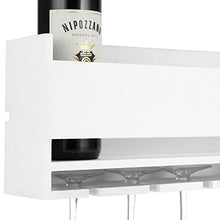 Vencipo Portabottiglie Vino Legno per 4 Calici Vino Rosso Organizer, Mensole da Muro Design per Cantinetta Vino, Bianca Scaffale Legno Vino Accessori per Sala da Pranzo, Camera da Letto e Cucina.