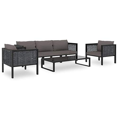 SKM Set Divani da Giardino 6 pz con Cuscini in Polyrattan Antracite (48.48kg)