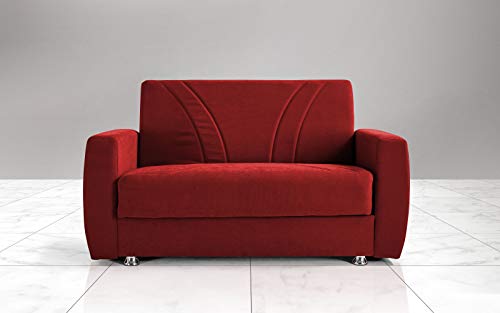 Divano 2 posti in tessuto rosso lavabile - cm. 158 x 87 x 92. con schienale reclinabile.