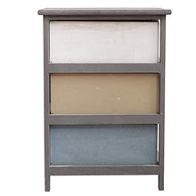Rebecca Mobili Comodino vintage, cassettiera con 3 cassetti, legno paulownia, grigio beige blu, camera salotto - Misure: 56 x 40 x 29 cm (HxLxP) - Art. RE4883