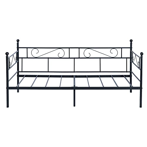 DORAFAIR Divano Letto Metallo Singolo, Letto Singolo Frame Black Metal Telaio del Letto 95 x 195 cm - Nero