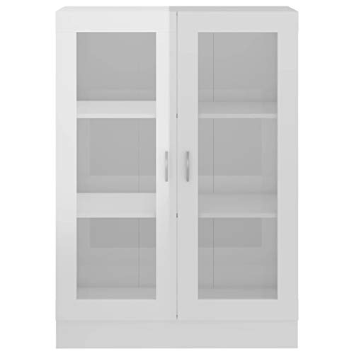 Festnight Armadietto con Vetrina,Armadietto Laterale,Mobile Cucina,Credenza Bianco Lucido 82,5x30,5x115cm in Truciolato