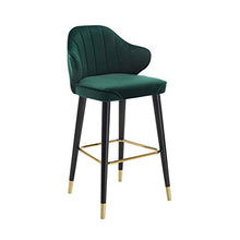 FTFTO Living Decoration Chair Barstools Solid Wood Bar Stool American Style High Stool Velvet Cushion with footrest (Color : Green)