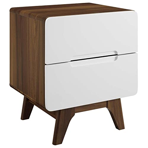 Modway Origin - Comodino moderno a 2 cassetti per camera da letto, stile contemporaneo, metà secolo, Bianco noce