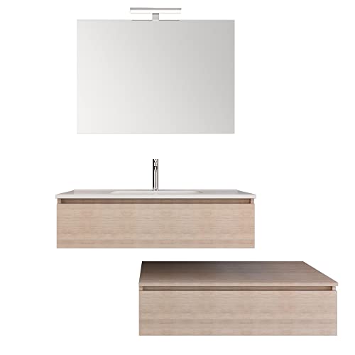 bonussi Mobile Bagno Sospeso 100-120 cm Lavabo Specchio e 2 Pensili Malcom Rovere Trancè