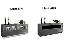 Homeface DENIRA 084-03 - Mobile alto per soggiorno, cassettiera e parte frontale: MDF lucido/antracite/3 porte, 8 scomparti chiusi, 1 scomparto in vetro (L x A x P) 160 x 85 x 43 cm, senza illuminazione a LED, senza decorazione