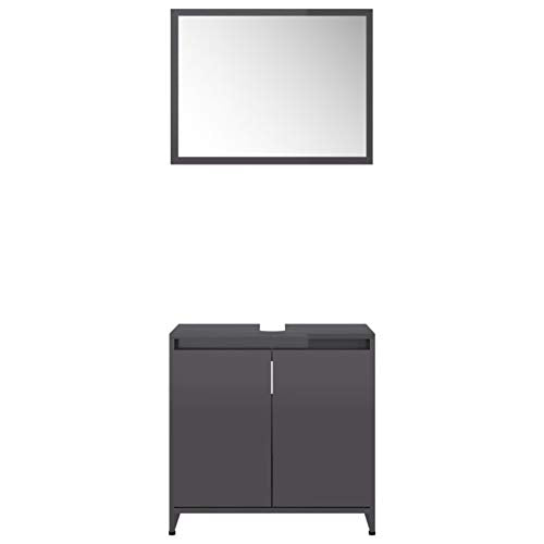 Tidyard Set Mobili da Bagno 2 pz in Truciolato Rovere Sonoma/Nero/Grigio Moderno con Specchio da Parete,Armadietto Sottolavabo e Specchio da Parete,Mobili da Bagno Moderni,Mobile Bagno Salvaspazio