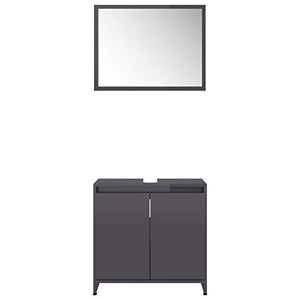 Tidyard Set Mobili da Bagno 2 pz in Truciolato Rovere Sonoma/Nero/Grigio Moderno con Specchio da Parete,Armadietto Sottolavabo e Specchio da Parete,Mobili da Bagno Moderni,Mobile Bagno Salvaspazio