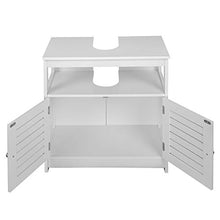 eSituro Armadietto Sottolavabo da Bagno Mobile a Terra con 2 Ante in Legno Bianco Mobiletto sotto Il Lavello SBP0023