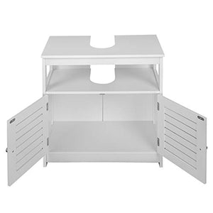 eSituro Armadietto Sottolavabo da Bagno Mobile a Terra con 2 Ante in Legno Bianco Mobiletto sotto Il Lavello SBP0023