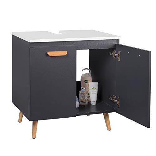 EUGAD Armadietto Sotto Lavabo in Legno Mobiletto da Bagno Sottolavandino con Piedistrallo Doppia Anta Grigio 0136WY