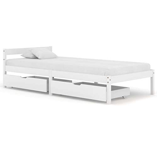 FAMIROSA Giroletto con 2 Cassetti Bianco in Massello di Pino 100x200 cm-0415