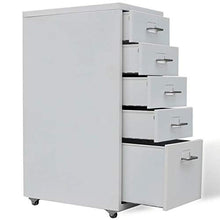 Cassettiere in Acciaio per Ufficio, Mobile, Comodino, Armadietto con 5 Cassetti, 4 rotelle, 28 x 41 x 68,5 cm