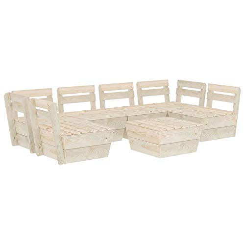 Tidyard 7 pz Set Divani Pallet Angolari Modulari da Giardino Esterno 6 Posti in Legno di Abete Impregnato,Divano Angoalre,Divani da Esterno,Divano Pallet da Giardino in Legno,Divani Modulari in Legno