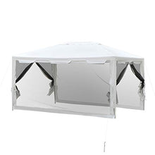 Outsunny Tenda Gazebo da Giardino Pieghevole con Zanzariera, Struttura in Metallo Copertura PE, 395x295cm, Bianco