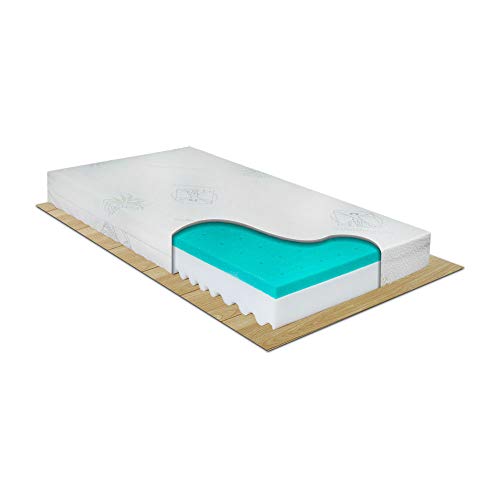 Materasso per culla bambino 60x120 cm in memory e waterfoam all'aloe vera, sfoderabile e lavabile per lettino culla, lato estivo e invernale