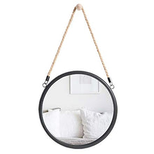 Specchio a Parete, Specchio conciso in Corda di Canapa Nera, Specchio da Trucco Circolare, Struttura in Metallo, Fori preforati (40 cm)