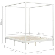 Lasamot Struttura Letto in Legno di Pino con 4 cassetti, Struttura a baldacchino per zanzariera, Staffa per Montante, Adatta per Materasso 160x200 cm (Materasso Non Incluso), Bianca