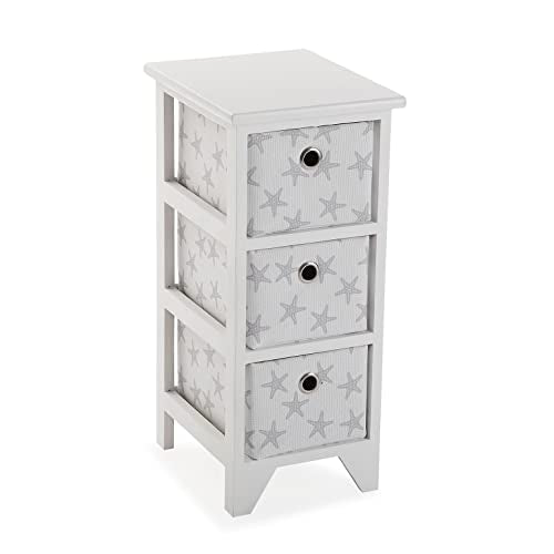 VERSA Starfish Mobile bagno, Mobiletto bagno Salvaspazio, Mobiletti, Cassettiera con 3 cassetti per organizzare, Misure (A x L x l) 58 x 29 x 23 cm, Legno, Colore Bianco