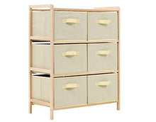 Pissente Credenza Bassa Soggiorno,Rack di stoccaggio con 6 cesti in Tessuto Mobile Contenitore Soggiorno Basso Carica 6 x 2kg Mobile Contenitore Decape Beige Cedro 59 x 28 x 75 cm