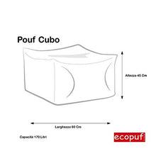 Ecopuf Cubo Pouf Ottomana da Esterno in Poliestere Impermeabile Oxford 600D Sfoderabile Pieno di Palline di Polistirolo