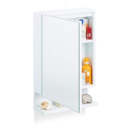 Relaxdays Armadietto da Bagno a Specchio, 1 Anta, con Presa Elettrica, Mobiletto, Pensile, Steel, Bianco, 55 x 35 x 12 cm
