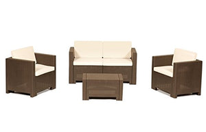 GrecoShop Divano con Poltrone e Tavolino/Salotto/Salottino in Polyrattan per Esterno/Arredo Giardino - MOD. Dubai Choco/Brown/Marrone