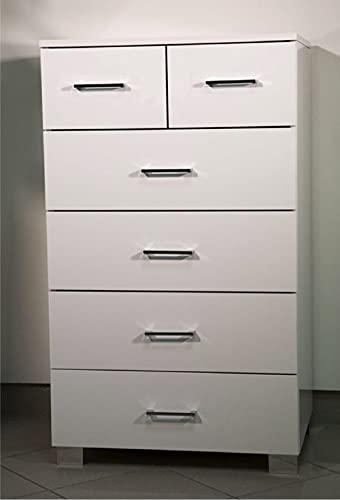 Cassettiera multiuso a 4+2 cassetti in legno arredamento moderno salotto camera da letto (61x44xh103) (Bianco Lucido)