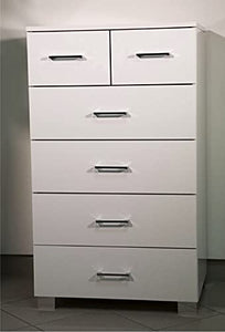 Cassettiera multiuso a 4+2 cassetti in legno arredamento moderno salotto camera da letto (61x44xh103) (Bianco Lucido)
