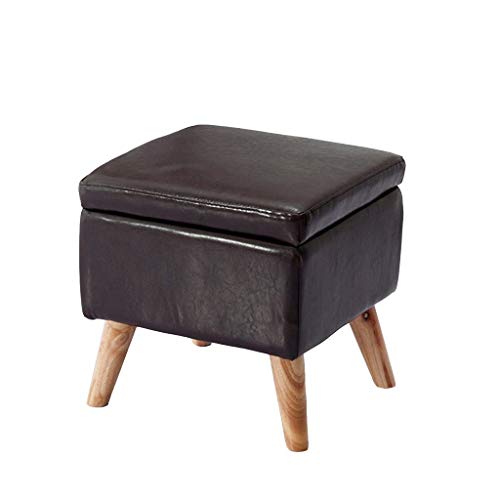 Mobili per la casa e Giardino Sgabello ottomano Sedia Imbottita Sedia, Sgabello in Legno di Quercia Sgabello Quadrato Pouffe, poggiapiedi Multifunzione in Pelle (Color : Brown)