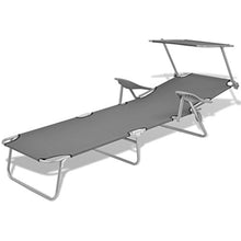 Festnight Lettino Predisole Pieghevole con Schienale e tettuccio Regolabil da Giardino/Patio/Campeggio Spiaggia da Esterni Rivestimento in Tessuto e Tettuccio in Acciaio 58x189x27 cm