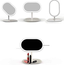 LBWARMB Trucco Specchio con luci Specchio per Il Trucco con stoccaggio Specchio cosmetico Illuminato Ricaricabile Regolabile Portatile Regolabile 360 e scottorazione Illuminato per Il comò da Bagno