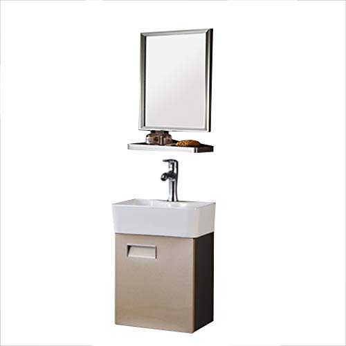 ZTGL Mobile Bagno Sospes con Lavabo, Mobile Sottolavabo per Bagno, Lavabo per Vasi in Ceramica, Specchio e Rack di Stoccaggio,Giallo