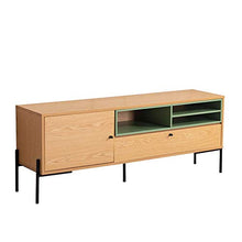 Marchio Amazon - Movian - Comodino 1 cassetto e 1 anta - 155 x 40 x 60 cm, effetto quercia con laccatura blu pastello