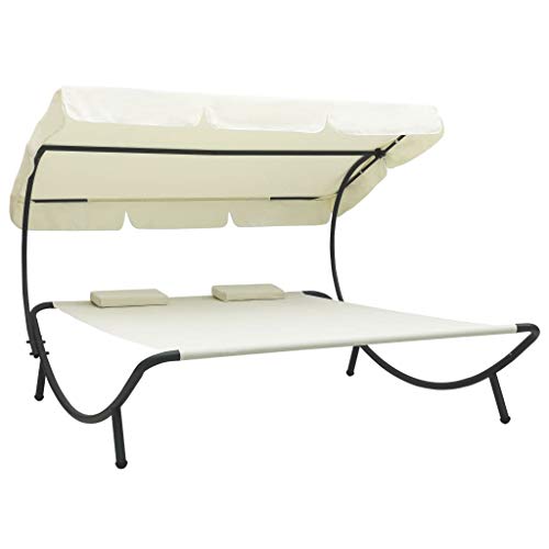 Tidyard Lettino Prendisole con Baldacchino e Cuscini Bianco Crema,Giardino, Terrazza o Spiaggia