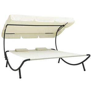 Tidyard Lettino Prendisole con Baldacchino e Cuscini Bianco Crema,Giardino, Terrazza o Spiaggia