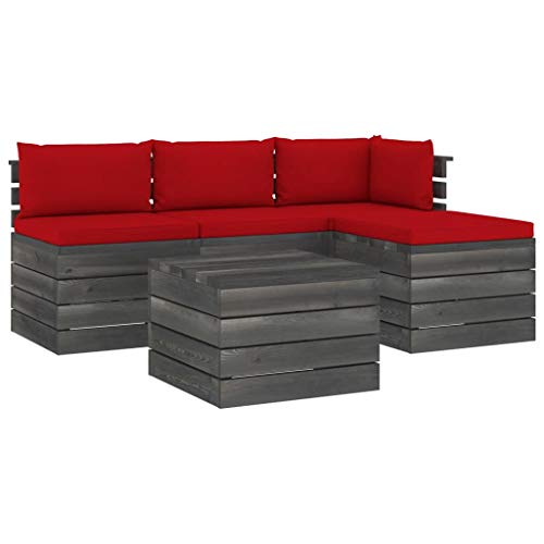 FAMIROSA Set Divani da Giardino su Pallet 5 pz con Cuscini Massello Pino-1797