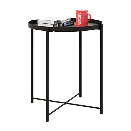 Tavolino semplice piccolo metallo diametro 45 * H53 cm mobili decorato soggiorno balcone casa e ufficio tavolo stabile (colore : nero, dimensioni: H53CM)