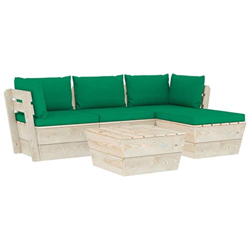 FAMIROSA Set Divani da Giardino su Pallet 5 pz con Cuscini Legno Abete-3473