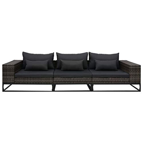 Goliraya Set 3 pz Divani da Giardino con Cuscini in Polyrattan Grigio,Divano 3 Posti da Giardino per Esterno in Rattan,Divano Esterno,Divano in Rattan,Divano Modulare 273 x 85 x 55 cm