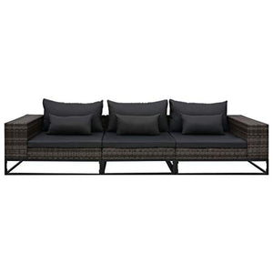 Goliraya Set 3 pz Divani da Giardino con Cuscini in Polyrattan Grigio,Divano 3 Posti da Giardino per Esterno in Rattan,Divano Esterno,Divano in Rattan,Divano Modulare 273 x 85 x 55 cm