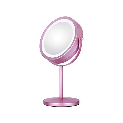 Specchio da trucco da tavolo, 360 gradi doppio specchio (ingrandimento su un lato) regolabile in tre colori LED Touch Light per bagno e toeletta